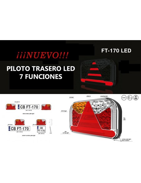 Fristom LED Luz Traseira 7 Funções Triângulo 12/24V Fristom FT170 Reboque de Caminhão Agrícola | Leon Iluminação LED