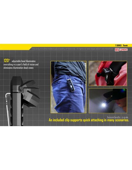 Linterna LED de llavero Thumb con luz orientable 120º led Rojo y recargable Nitecore | LeonLeds