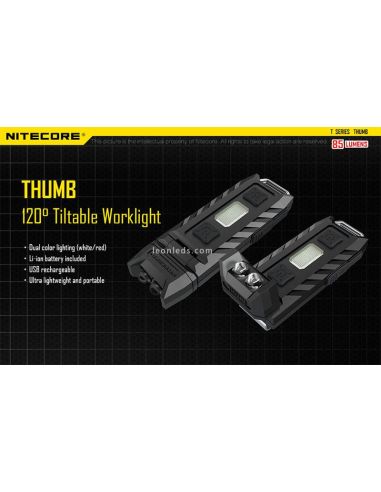 Lampe de poche porte-clés LED Thumb avec lumière réglable à 120º LED rouge et rechargeable Nitecore | leonleds