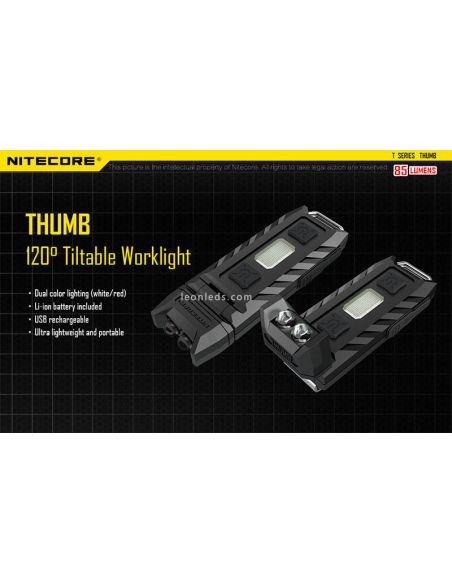 Linterna LED de llavero Thumb con luz orientable 120º led Rojo y recargable Nitecore | LeonLeds
