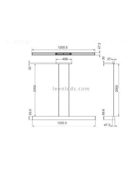Lámpara LED colgante Hanok negra lineal 3000k o 4000k Mantra dimensiones