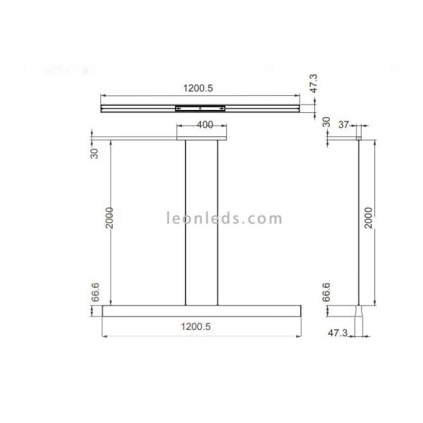 Dimensiones Lámpara LED colgante Hanok negra lineal 3000k o 4000k Mantra dimensiones