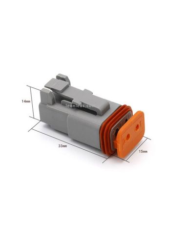 Medidas Conector 2 Pin Deutsch Hembra con terminales Agropar | LeonLeds