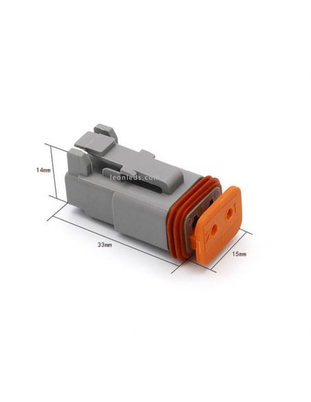 Medidas Conector 2 Pin Deutsch Hembra con terminales Agropar | LeonLeds