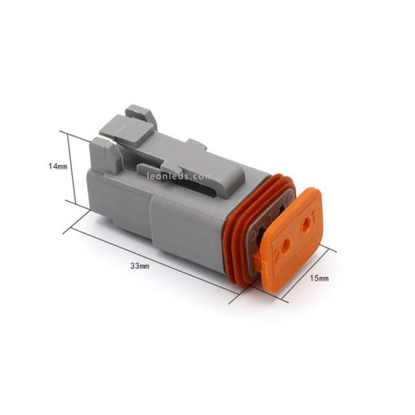 Medidas Conector 2 Pin Deutsch Hembra con terminales Agropar | LeonLeds