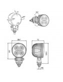 Dimensiones Faro LED de trabajo redondo Swivel con conector Deutsch 2000Lm Valtra | LeonLeds