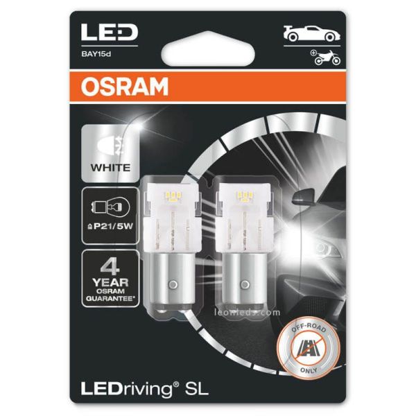 Pack de 2 Bombillas LED P21/5W BAY15d 6000K 12V 2W (2Uds) LED 2 Polos 1157 LEDDriving SL osram 7528DWP-02B | LeonLeds