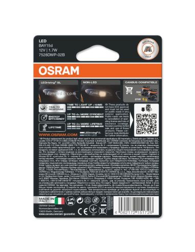 Pack de 2 Lâmpadas LED P21/5W BAY15d 6000K 12V 2W (2Uds) LED 2 Pólos 1157 LEDDriving SL osram 7528DWP-02B | leonleds
