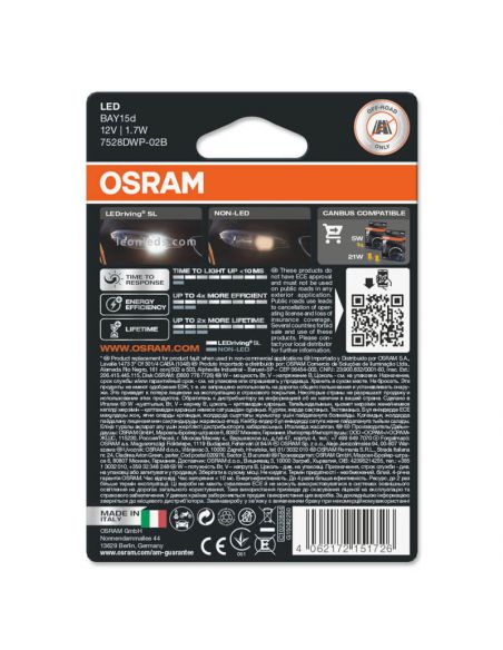 Pack de 2 Bombillas LED P21/5W BAY15d 6000K 12V 2W (2Uds) LED 2 Polos 1157 LEDDriving SL osram 7528DWP-02B | LeonLeds