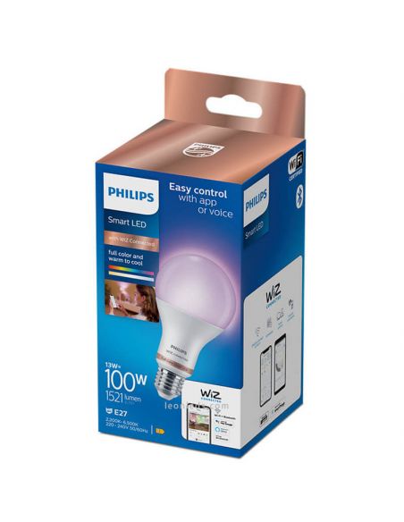 Ampoule LED Intelligente 13W - 100W RGB avec Wiz et Wi-Fi et Bluetooth Dimmable A67 E27 Philips | leonleds