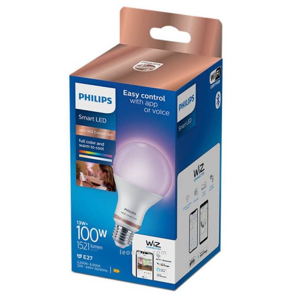 Lâmpada LED Inteligente 13W - 100W RGB com Wiz e Wi-Fi e Bluetooth Regulável A67 E27 Philips | leonleds