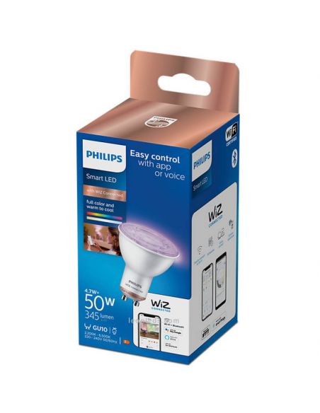 Lâmpada LED inteligente GU10 50W - 4,7W Wiz RGB compatível com Alexa Google Home Philips | leonleds