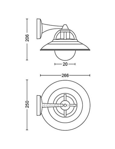 Dimensões Candeeiro de Parede Exterior de Alumínio Vintage Cormorant MyGarden 1XE27 IP44 8718696165836 | leonleds