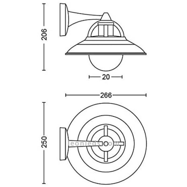 Dimensões Candeeiro de Parede Exterior de Alumínio Vintage Cormorant MyGarden 1XE27 IP44 8718696165836 | leonleds