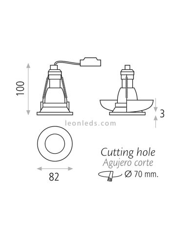 Dimensions de la Lampe Encastrée Led Blanche Winka