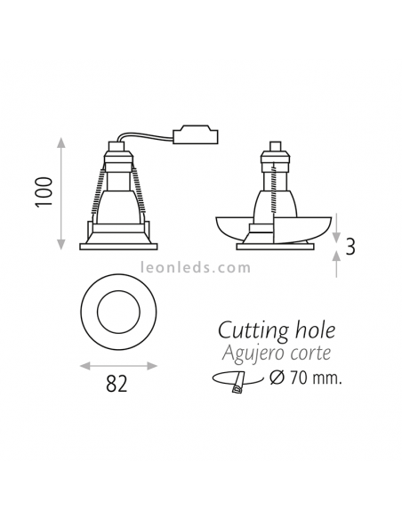 Dimensions de la Lampe Encastrée Led Blanche Winka
