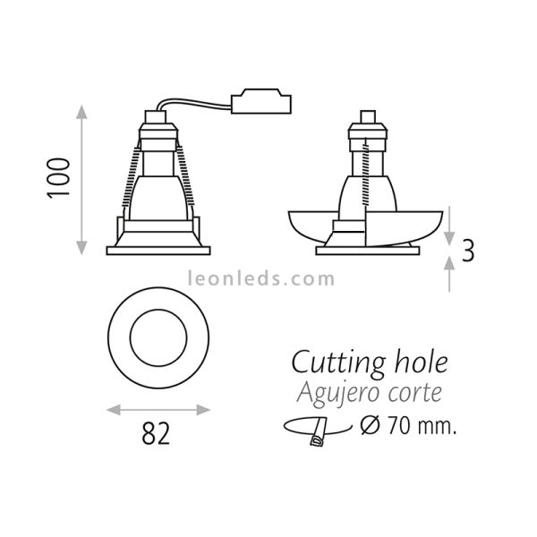 Dimensions de la Lampe Encastrée Led Blanche Winka