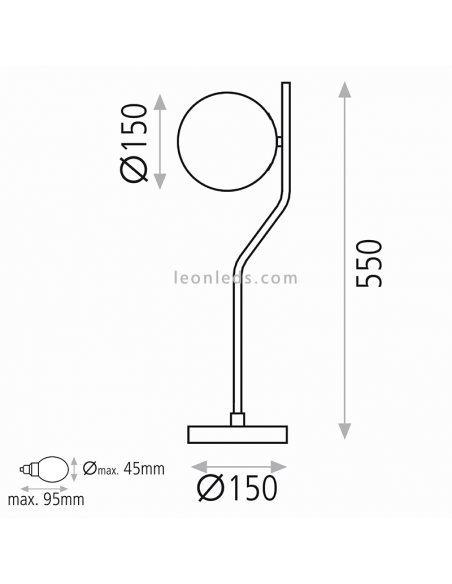 Dimensions de la lampe de table Maui