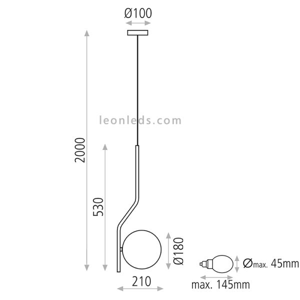 Lâmpada Pendente 1L Dimensões Maui