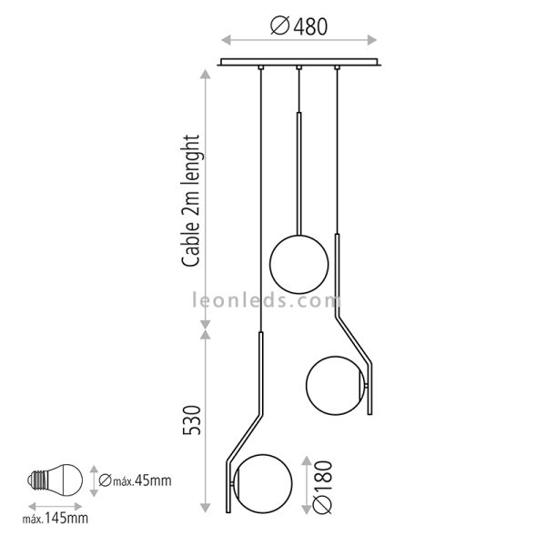 Lámpara Colgante 3L Maui dimensiones