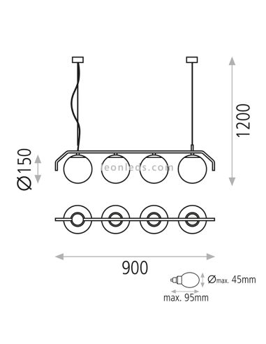 Lámpara Colgante 4L Maui dimensiones
