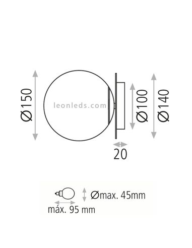 Dimensões da luz de parede de cristal Parma