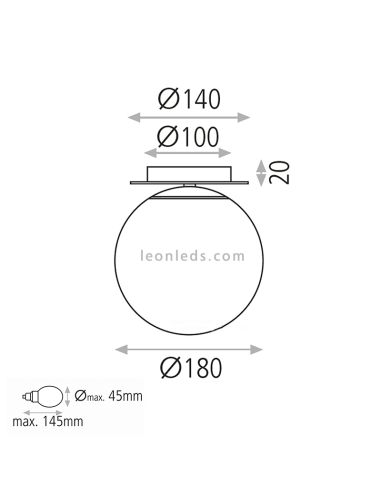 Plafón con esfera de cristal Parma dimensiones