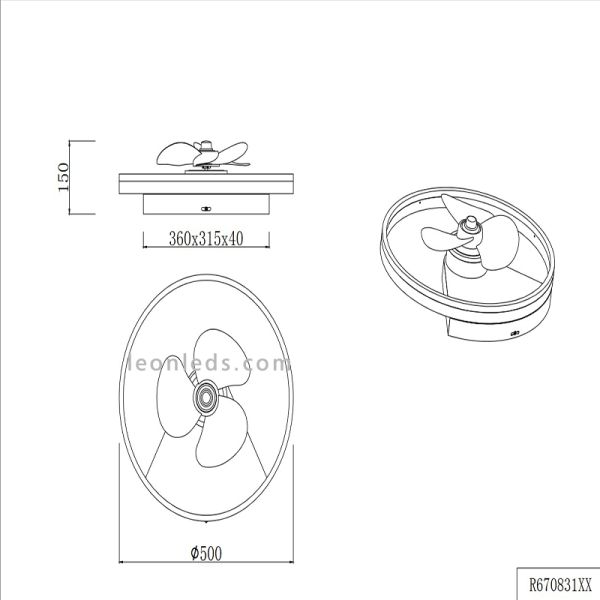 Ventilador LED moderno Borgholm negro