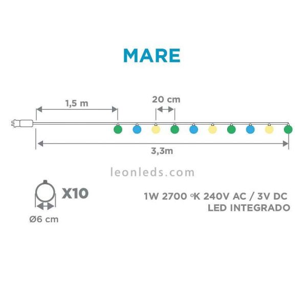 Pacote de 6 dimensões de guirlandas de jardim ao ar livre de LED redondo Mare New Garden | Leon Iluminação LED