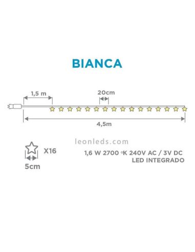 Pack de 6 Guirnaldas LED de estrellas transparentes Bianca dimensiones New Garden | LeonLeds Iluminación