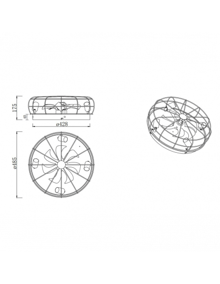 Ventilador Trondheim vintage negro y dorado dimensiones
