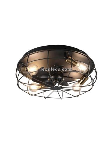 Ventilador Trondheim vintage negro y dorado con luz