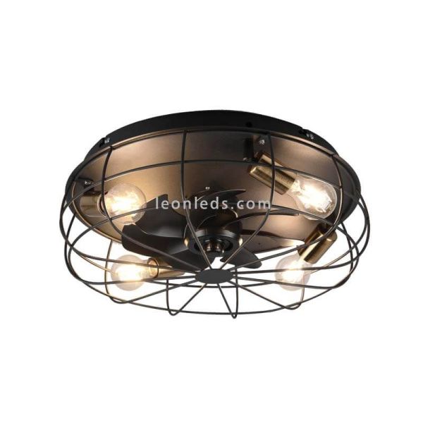 Ventilador Trondheim vintage negro y dorado con luz