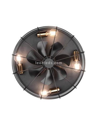 Ventilador Trondheim vintage negro y dorado redondo