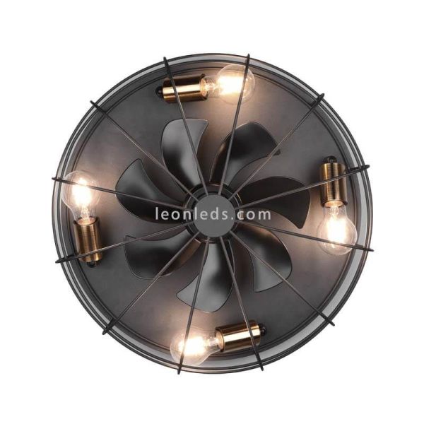 Ventilador Trondheim vintage negro y dorado redondo