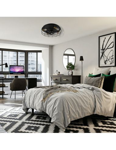 Ventilador Trondheim vintage negro y dorado ambiente