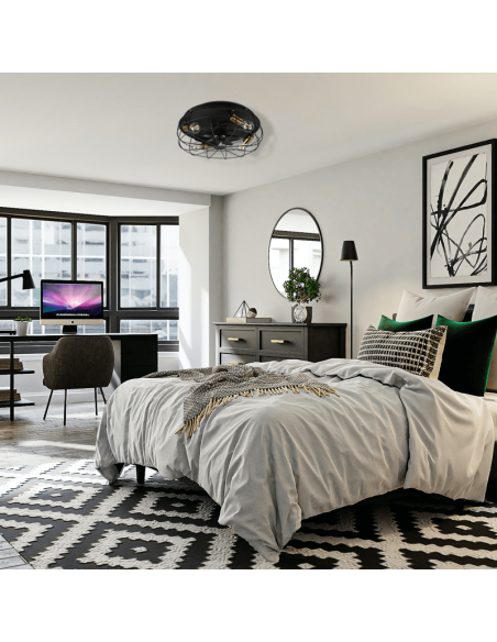 Ventilador vintage Trondheim ambiente preto e dourado