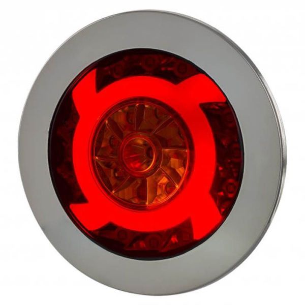 Piloto LED trasero cromado con forma redonda 3 Funciones 12V-24V Horpol | LeonLeds