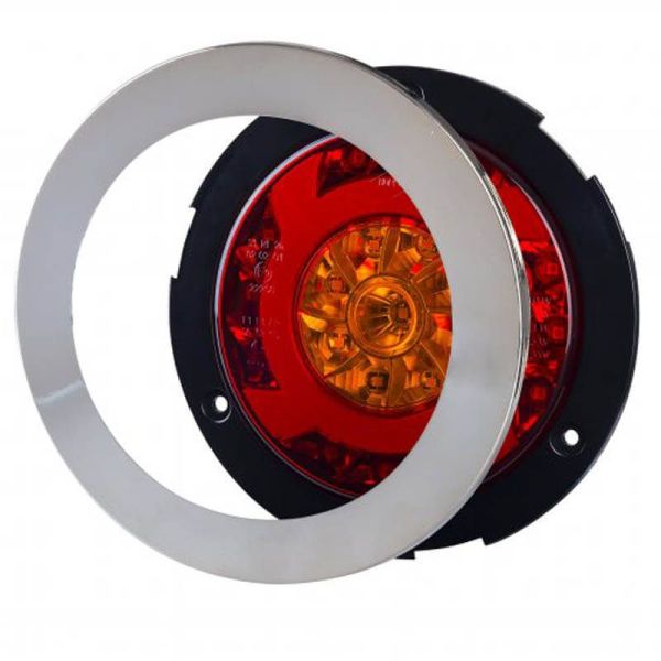 Lanterna traseira LED redonda cromada 3 Funções 12V-24V LZD 2423 Horpol | leonleds