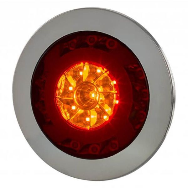 Lanterna traseira LED redonda cromada 3 Funções 12V-24V Horpol | leonleds