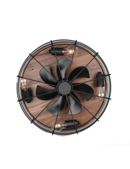 Ventilador de techo con luz Trondheim negro y madera redondo