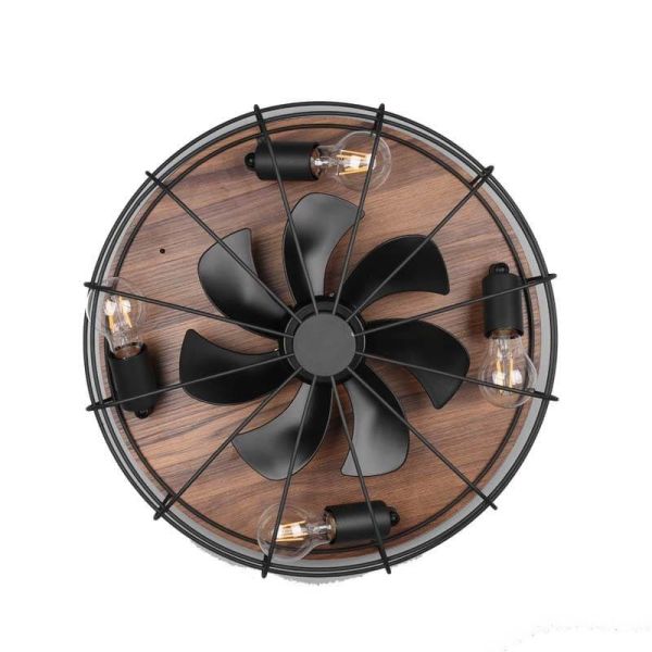 Ventilador de techo con luz Trondheim negro y madera redondo