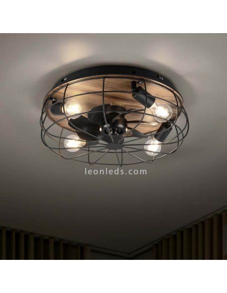 Ventilador con luz Trondheim negro y madera