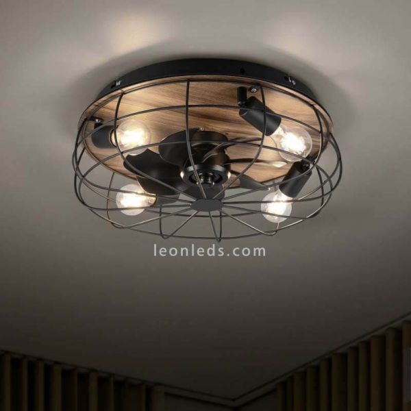 Ventilador con luz Trondheim negro y madera