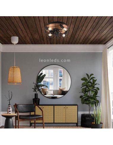 Ventilador de techo con luz Trondheim negro y madera ambiente