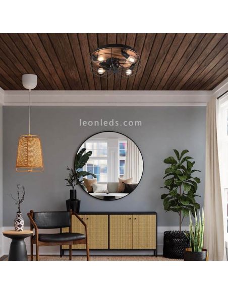 Ventilateur de plafond avec lumière Trondheim noir et bois d'ambiance