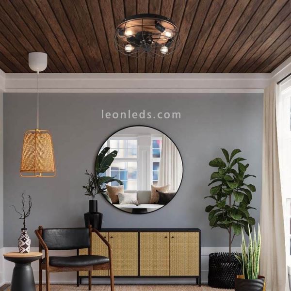 Ventilateur de plafond avec lumière Trondheim noir et bois d'ambiance