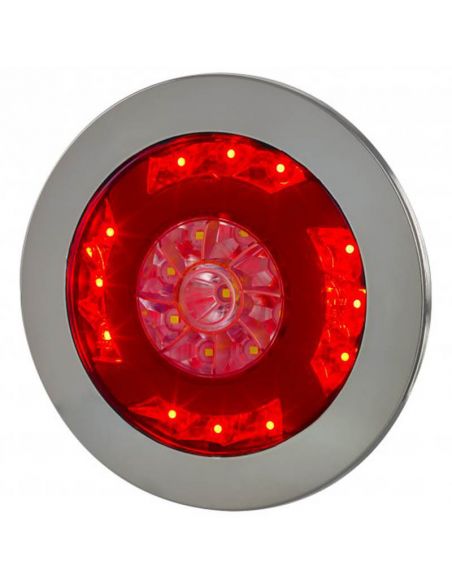 Feu arrière à LED rond avec finition chromée avec feu de position, de recul et antibrouillard Horpol | leonleds