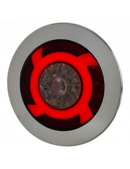 Feu arrière à LED rond avec finition chromée avec feu de position, de recul et antibrouillard Horpol | leonleds