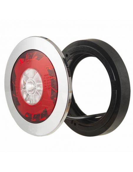 Feu arrière à LED rond avec finition chromée avec feu de position, de recul et antibrouillard Horpol | leonleds